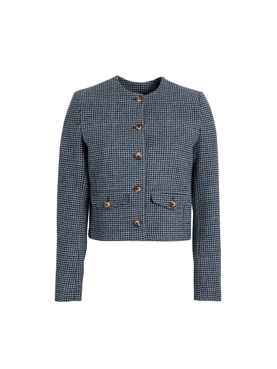 The Felicity - Women's Wool Cropped Jacket - Blue Check