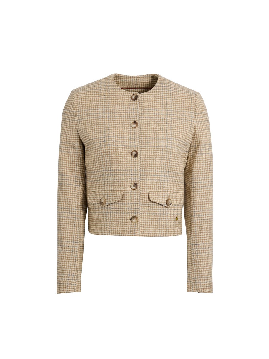 The Felicity - Women's Wool Cropped Jacket - Ecru Honey Check