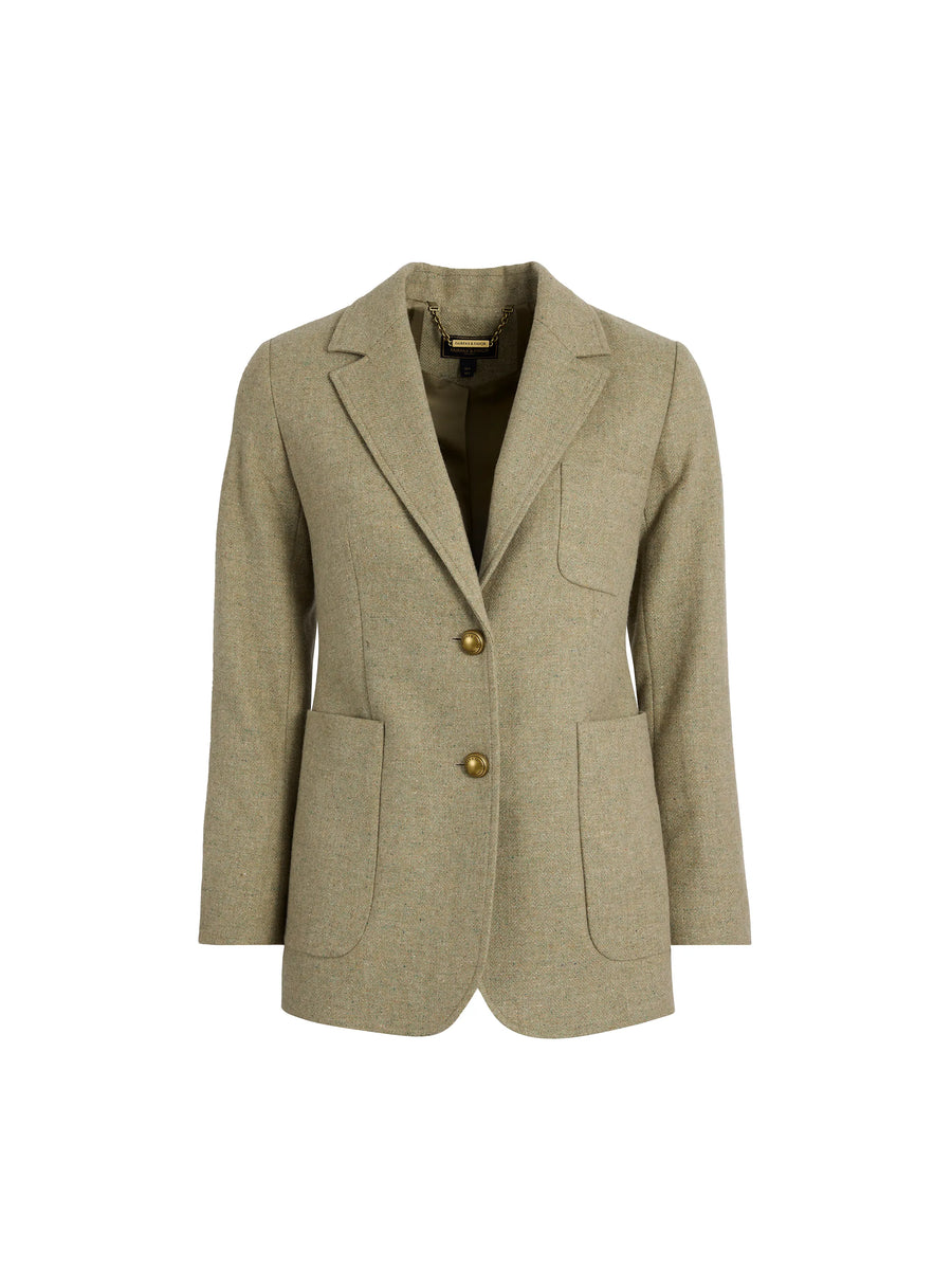 The Fern - Women's Single Breasted Herringbone Blazer - Meadow Green