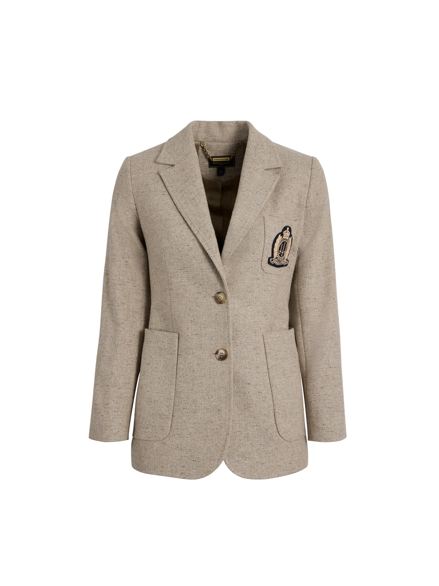 The Henrietta - Women's Single Breasted Herringbone Blazer - Thunder