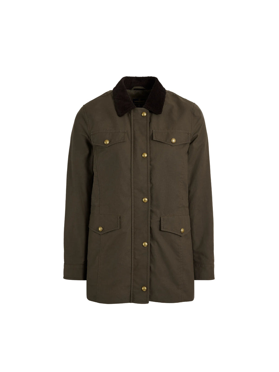The Polly - Women's Waisted Wax Jacket - Dark Khaki