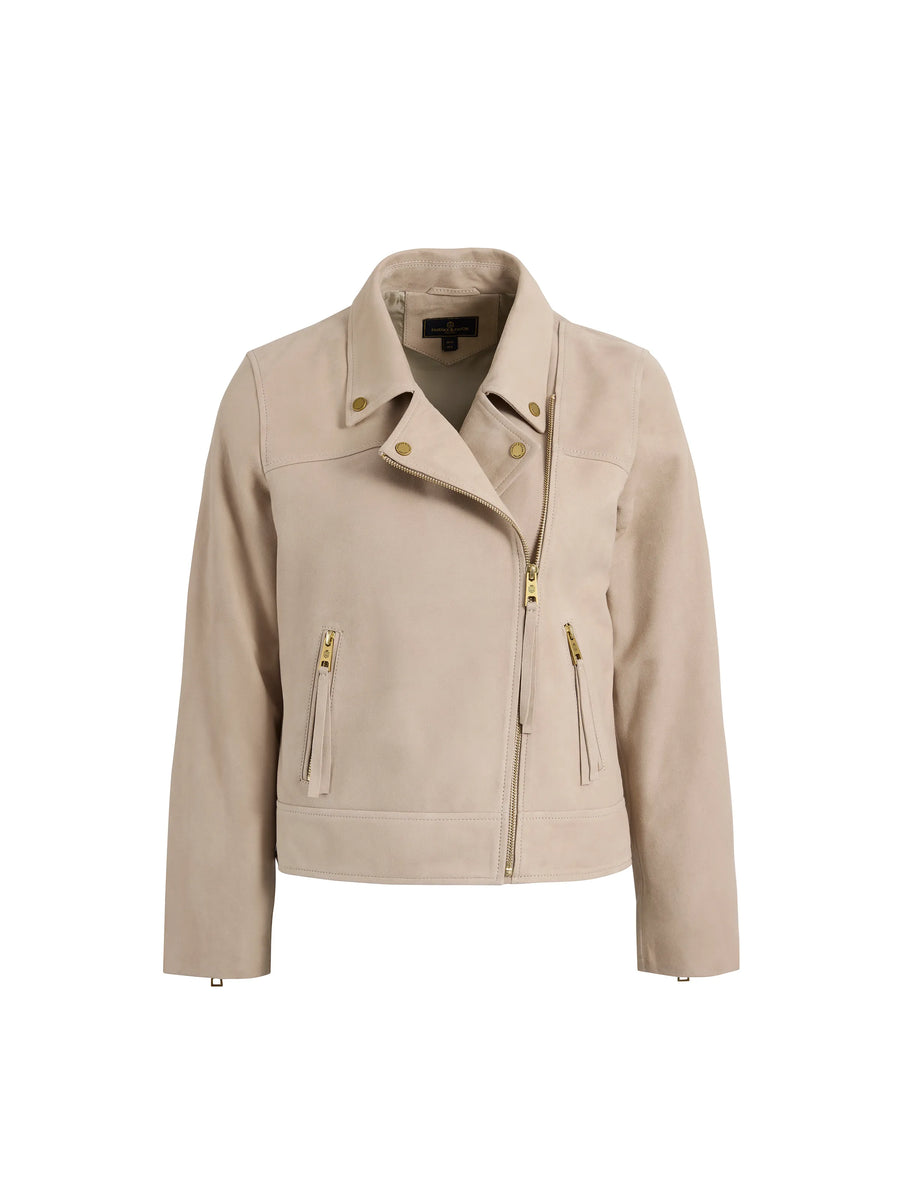 The Thea - Women's Biker Jacket - Stone Suede