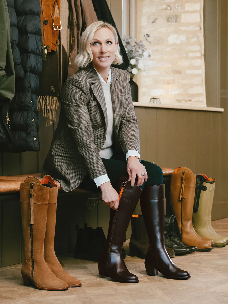 Women's Tall Heeled Boots - Mahogany Leather, Regular Calf
