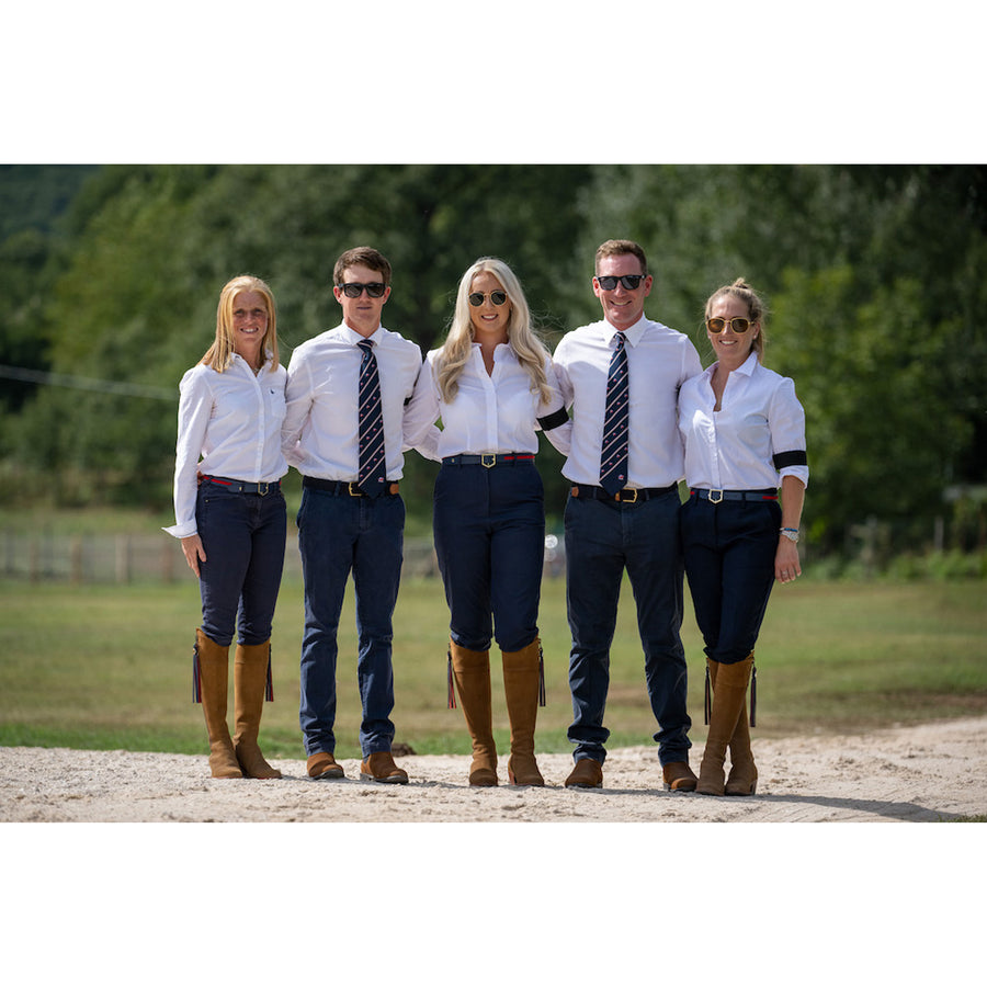 September 2022: The GBR Eventing team at the FEI Eventing World Championship in Pratoni, Italy wearing Fairfax & Favor for the trot up
