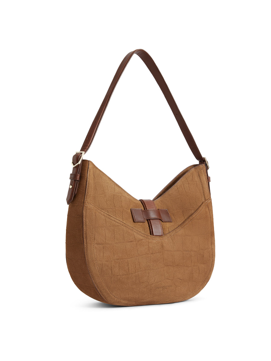 The Langham - Women's Hobo Bag - Tan Croc Print Suede