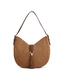 The Langham Hobo Bag - Tan Croc Print Suede