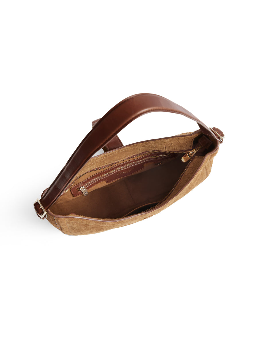 The Langham - Women's Hobo Bag - Tan Croc Print Suede