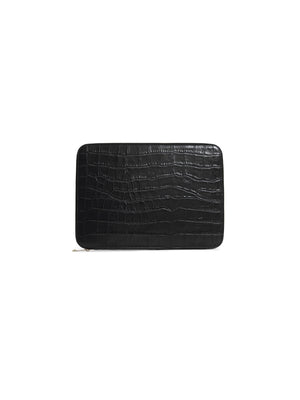 The Moorgate - Black Croc Print Leather