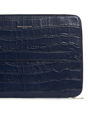 The Moorgate - Unisex Folio Bag - Navy Croc Print Leather