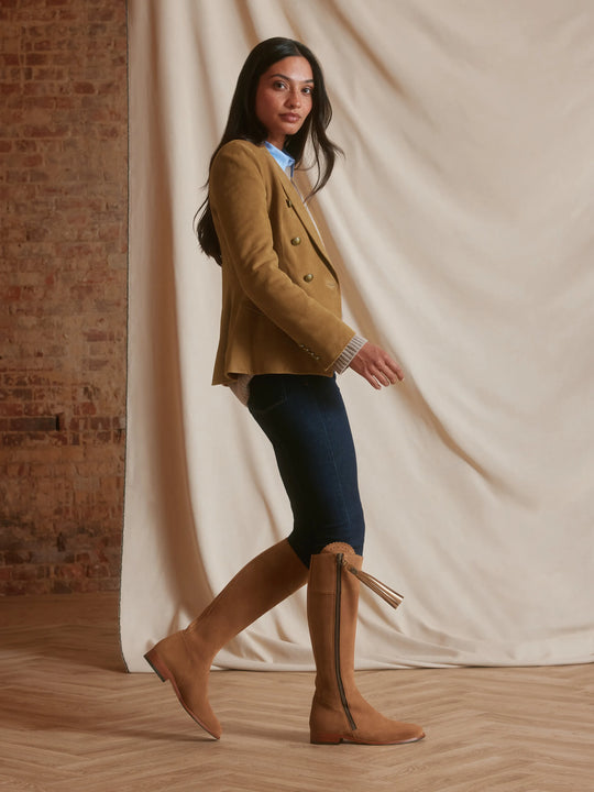 Regina - Women's Knee-High Boots - Tan Suede | Fairfax & Favor