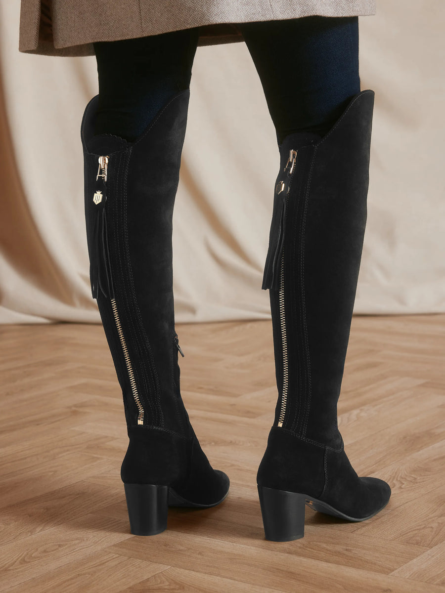 The Amira - Women's Over-the-Knee Heeled Boots - Black Suede