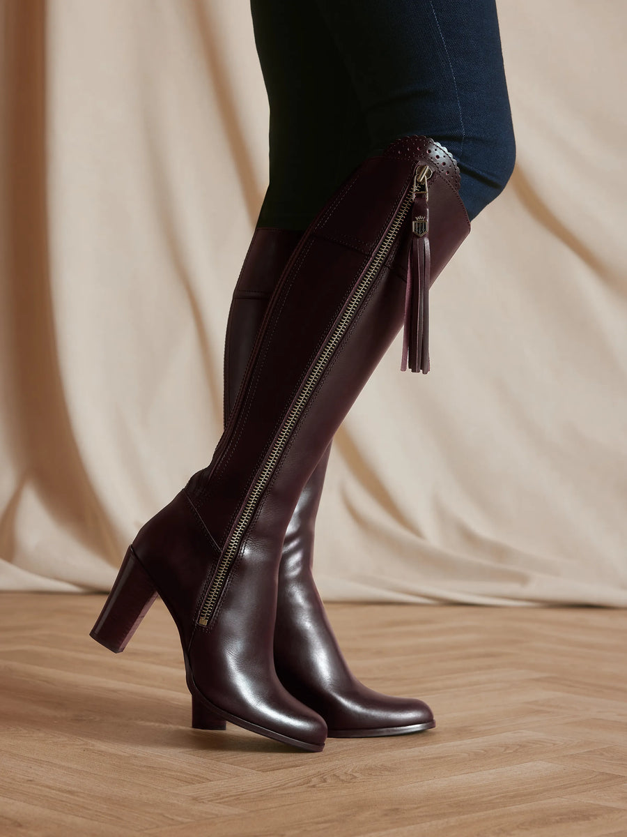 The Regina - Women's Tall High-Heeled Boots - Mahogany Leather, Regular Fit