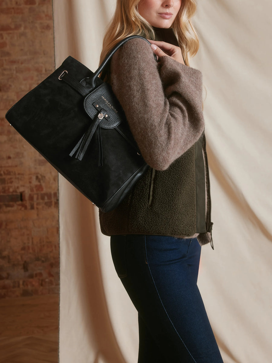 The Windsor - Women's Handbag - Black Suede