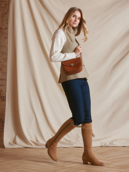 Heeled Regina - Women's Tall Heeled Boots - Tan | Fairfax & Favor