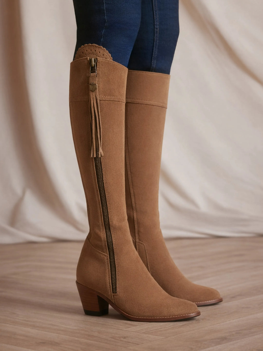 Heeled Regina (Narrow Fit) - Tan Suede - Tall Boots