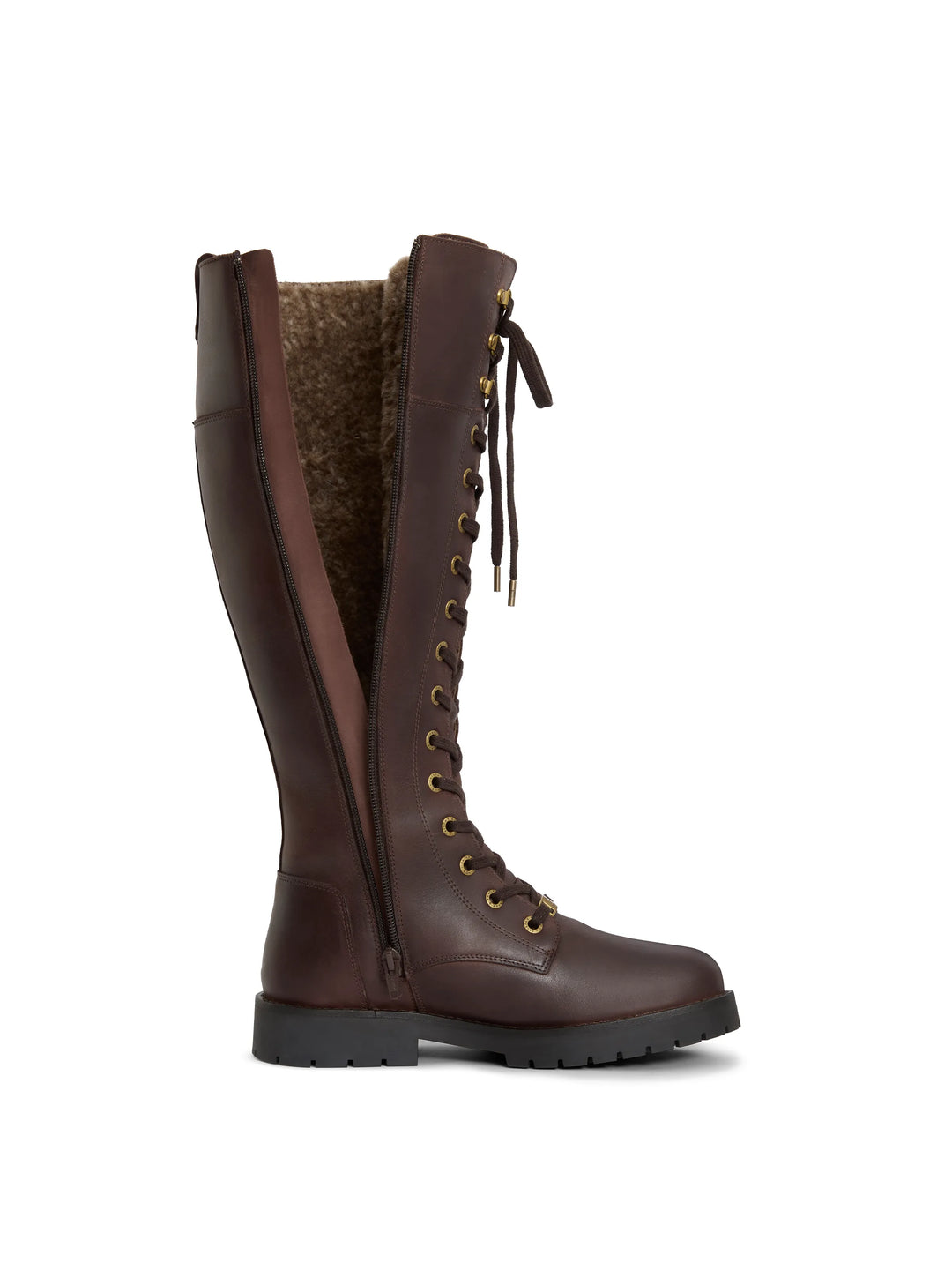 Knee High Shearling Lined Anglesey - Mahogany Leather - Tall Boots