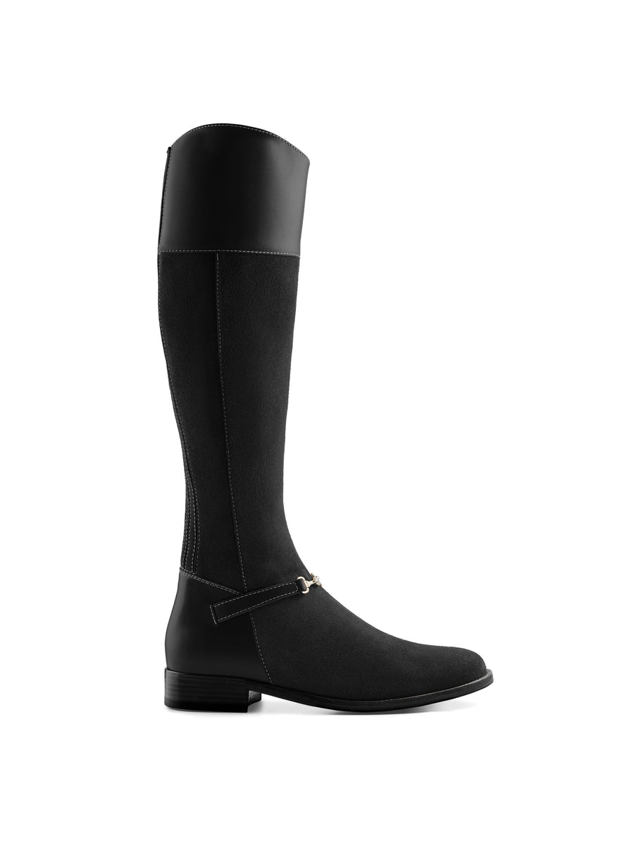 The Octavia - Women's Boots - Black Suede, Narrow Calf