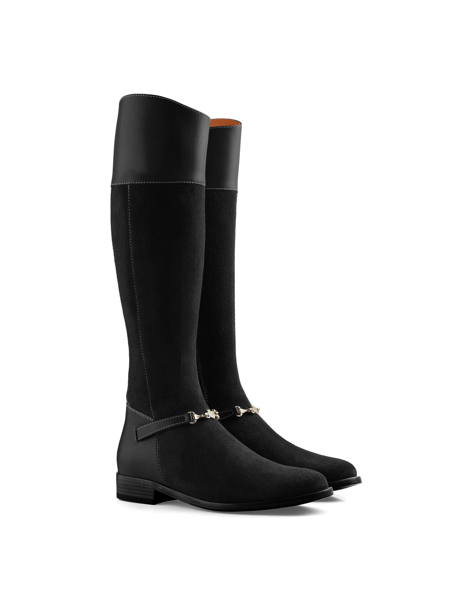 The Octavia - Women's Boots - Black Suede, Narrow Calf