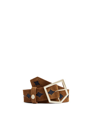 The Ohio - Women's Belt - Tan Suede & Navy Leather