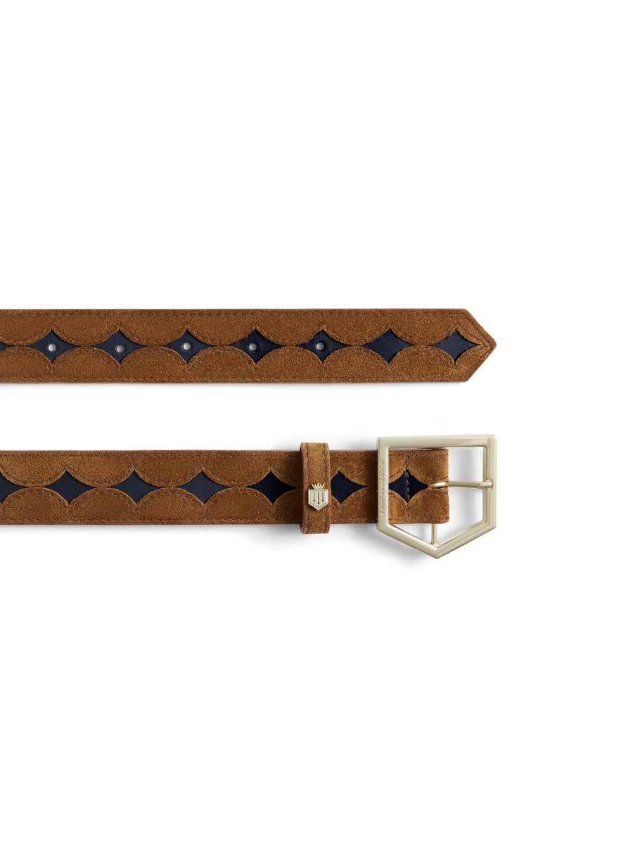 The Ohio - Women's Belt - Tan Suede & Navy Leather
