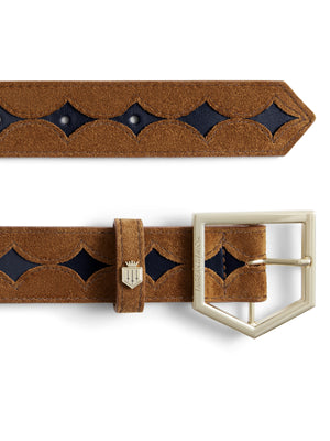The Ohio - Women's Belt - Tan Suede & Navy Leather