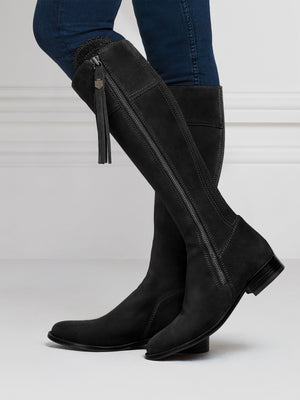 Regina - Women's Tall Boots Black Suede Sporting | Fairfax & Favor