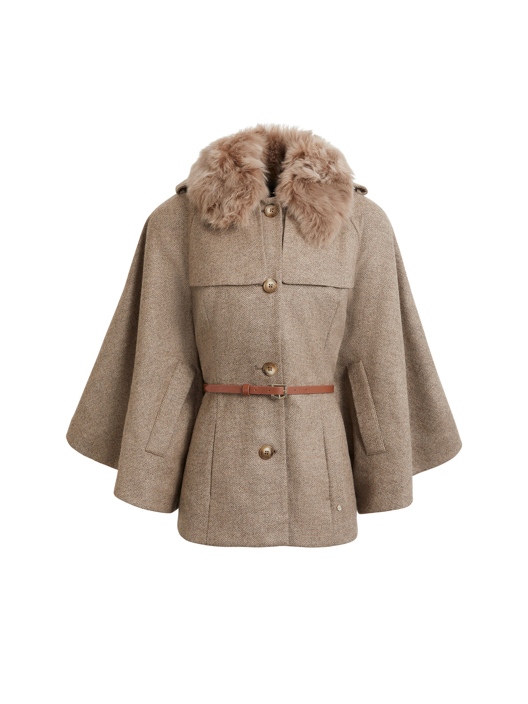 Sienna Wool Cape - Taupe Herringbone - Capes