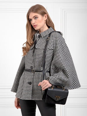 Juliana Cape - Black and White Houndstooth Double Faced Wool