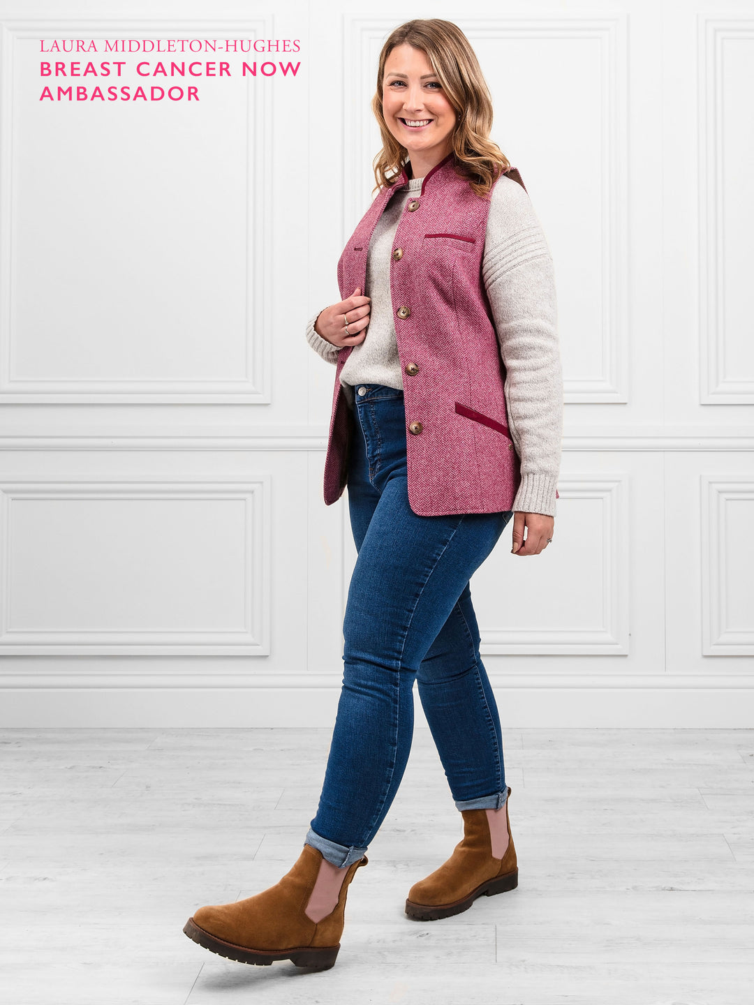 Madeline Gilet - Breast Cancer Now Pink Herringbone - Jackets