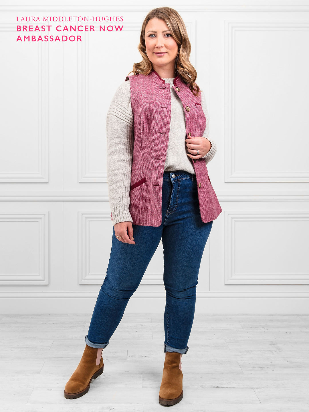 Madeline Gilet - Breast Cancer Now Pink Herringbone - Jackets