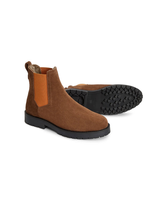 Sheepskin Boudica - Women's Ankle Boot - Tawny Suede with Orange