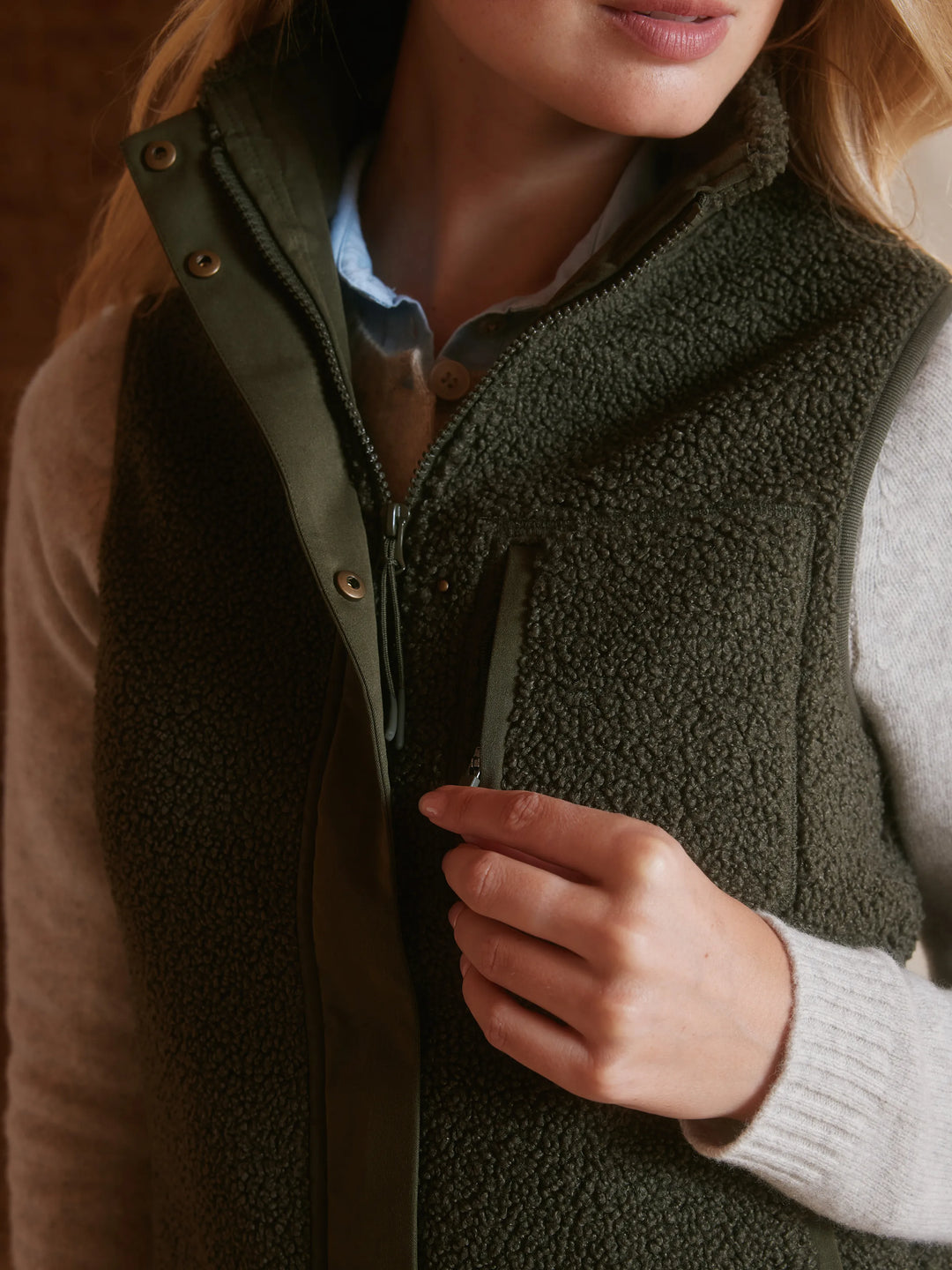 Agnes Fleece Gilet - Khaki - Jackets