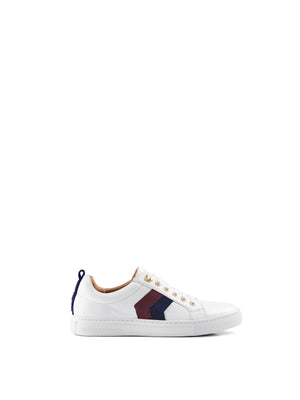 The Alexandra - Women's Sneaker - White Leather with Plum & Ink Suede