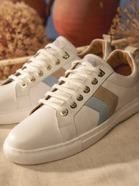 Alexandra - White Leather - Sky Blue & Stone