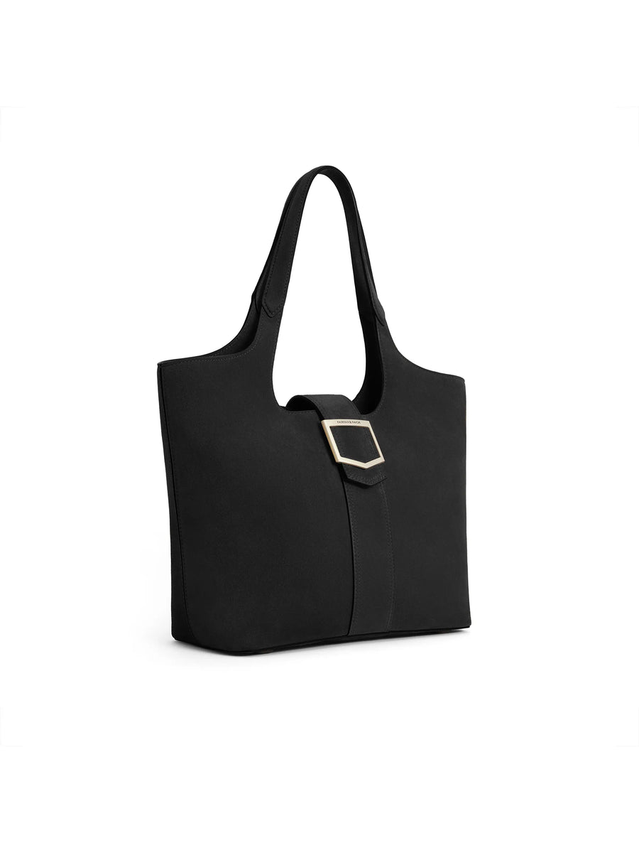 The Belmont - Women's Tote Bag - Black Suede