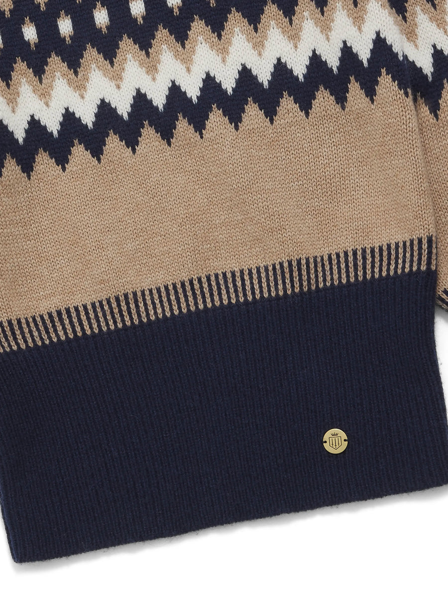 The Maggie - Women's Fairisle Jumper - Biscuit & Navy Wool & Cashmere