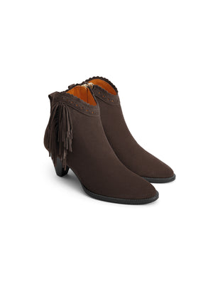 Regina Fringed Ankle Boot - Chocolate Suede