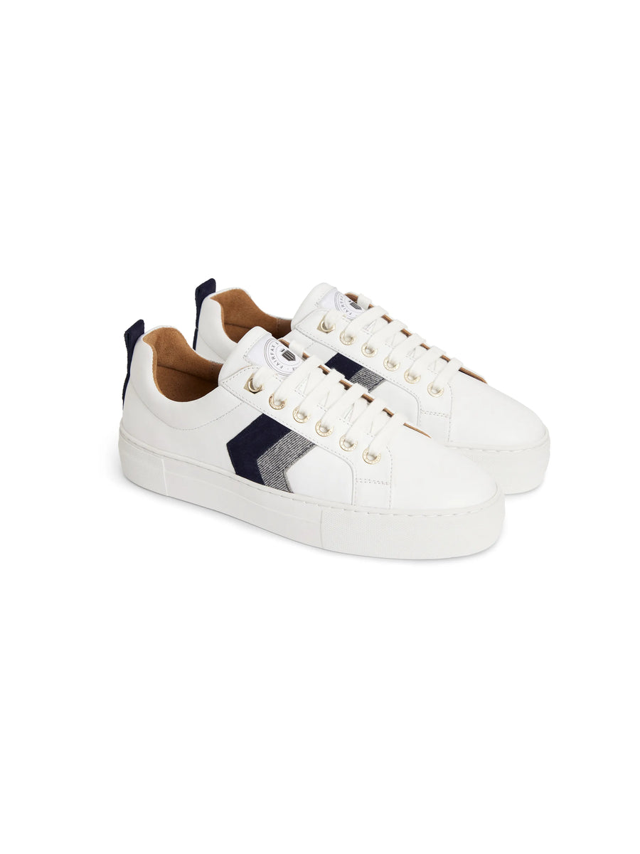 The Alexandra - Women's Platform Trainers - White Leather with Denim & Navy Suede