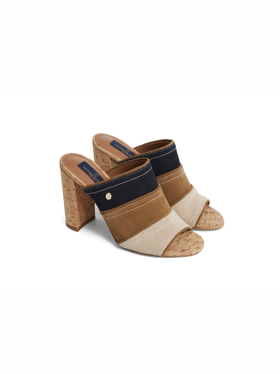 The Santorini - Women's Heeled Mules - Tri-Colour Suede
