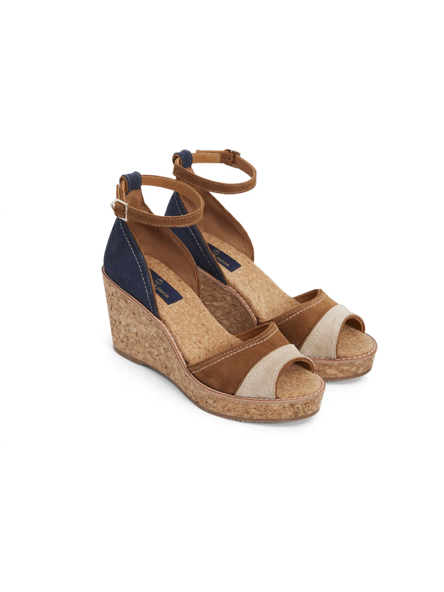 The Santorini - Women's Mid Wedge Shoes - Tri-Colour Suede