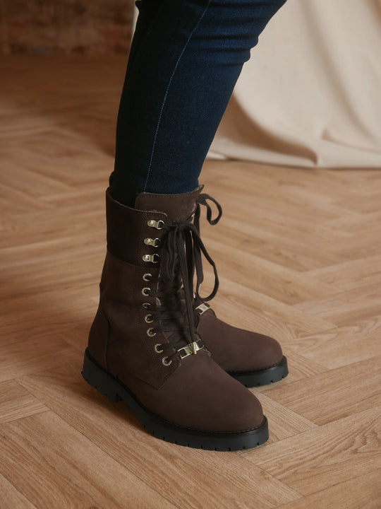 Anglesey - Women's Combat Boots Chocolate Nubuck | Fairfax & Favor