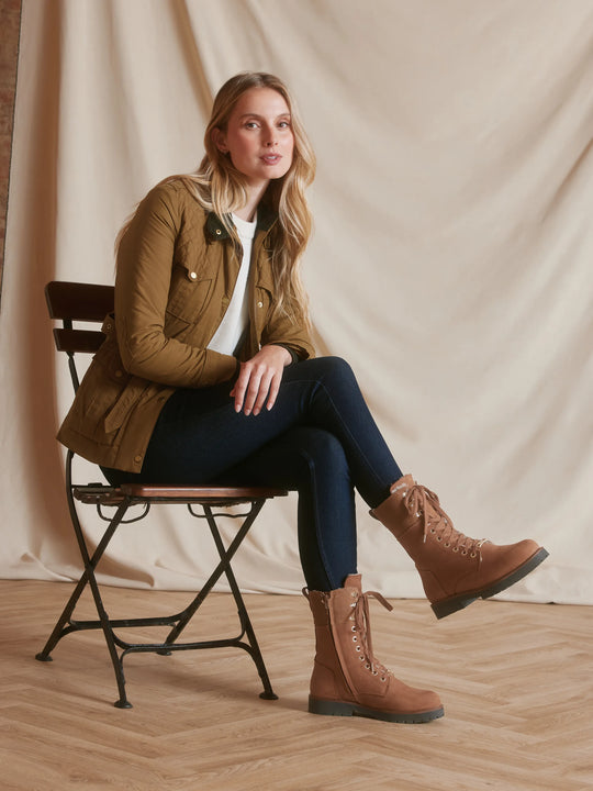 Anglesey - Women's Combat Boots - Cognac Nubuck | Fairfax & Favor