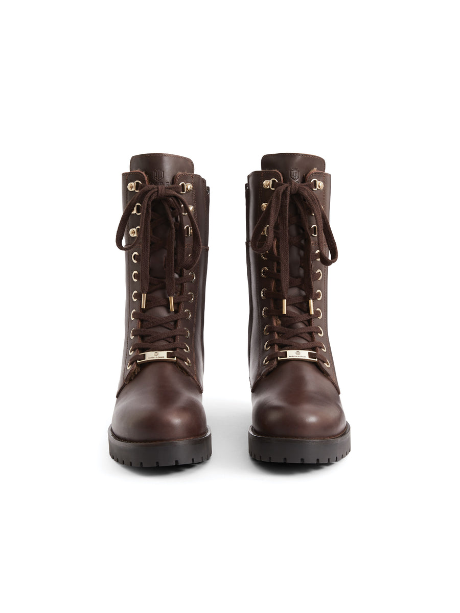 The Anglesey - Shearling Lined Combat Boots - Mahogany Leather
