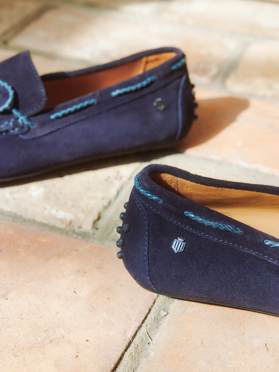 The Aston - Men's Driving Shoes - Navy Blue Suede
