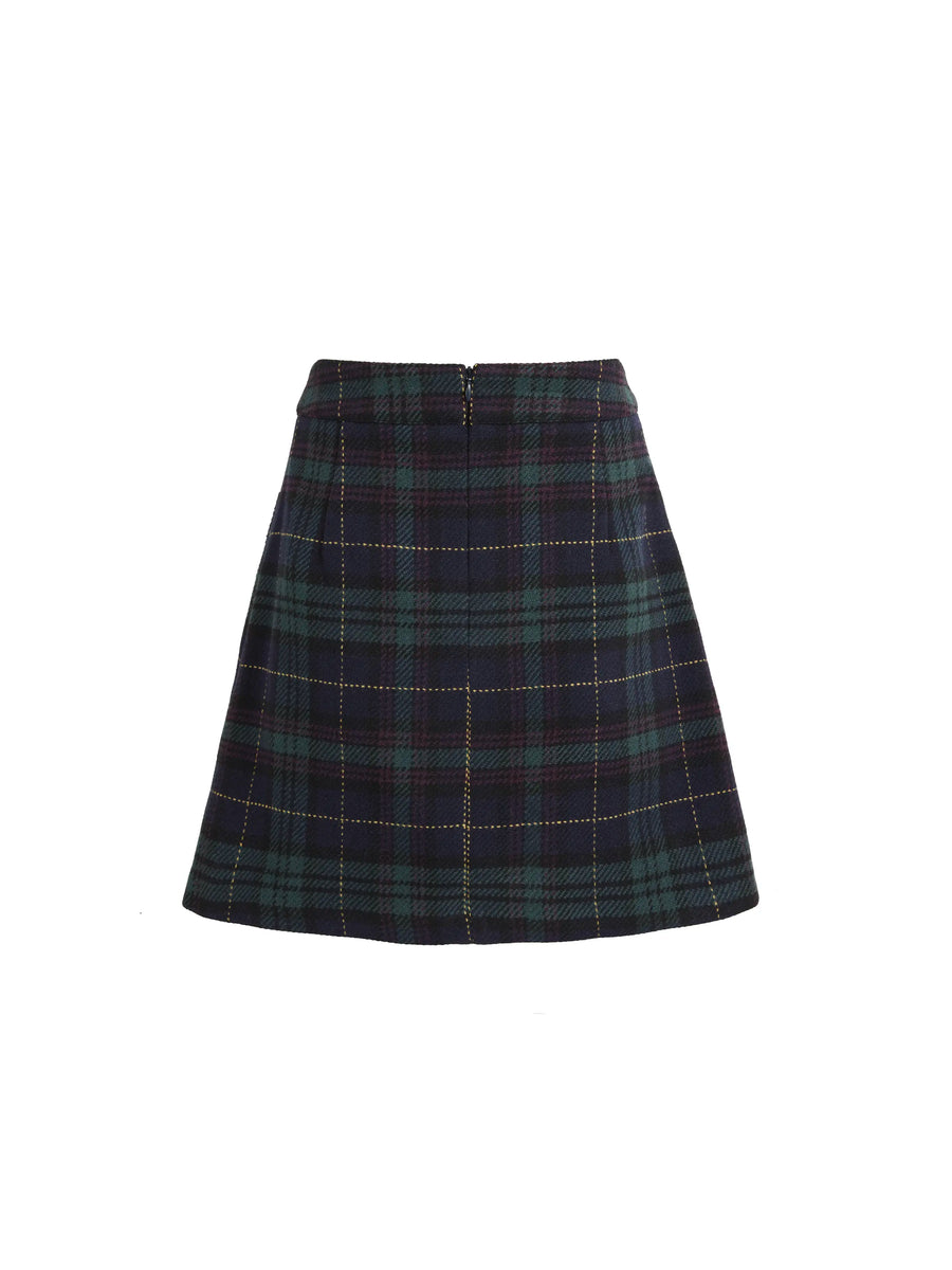 The Flora - Women's Skirt - Navy Blackwatch Wool