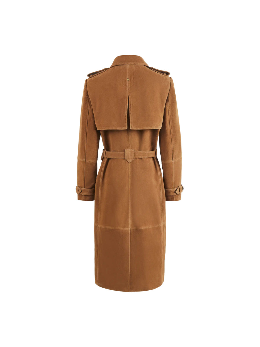 The Frances - Women's Trench Coat - Tan Suede