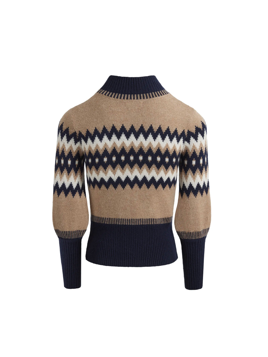 The Maggie - Women's Fairisle Jumper - Biscuit & Navy Wool & Cashmere