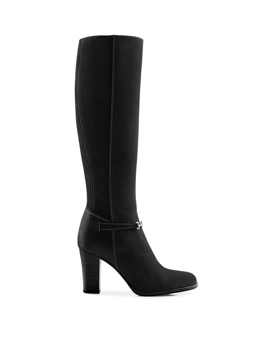 The Octavia - Women's Tall Heeled Boots - Black Suede, Sporting Calf