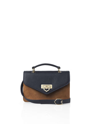 The Loxley Mini Cross Body Bag - Tan & Navy Suede