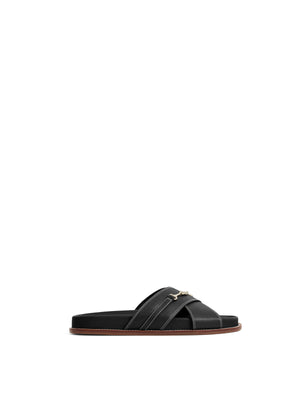 The Southwold - Women's Footbed Sandal - Black Leather